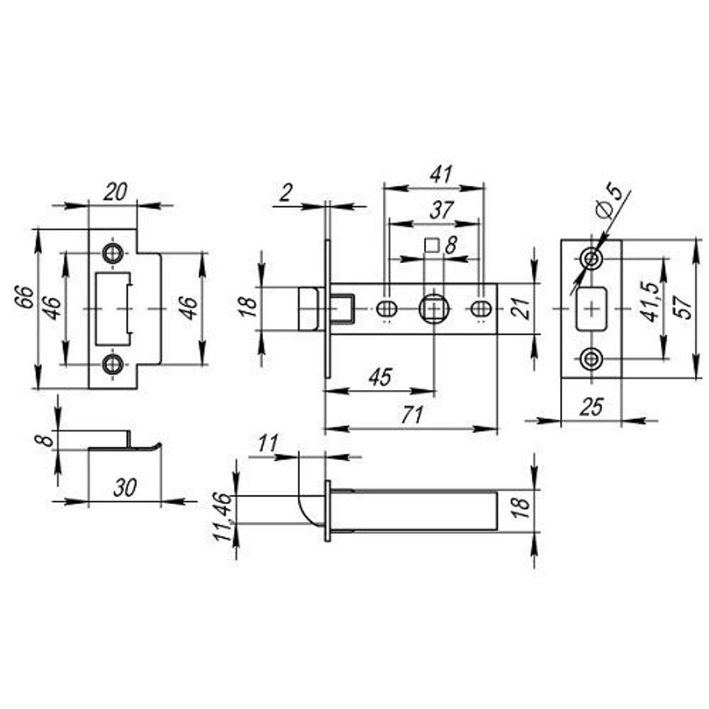 Защелка врезная p12-45-25 Plastic gr графит Fuaro