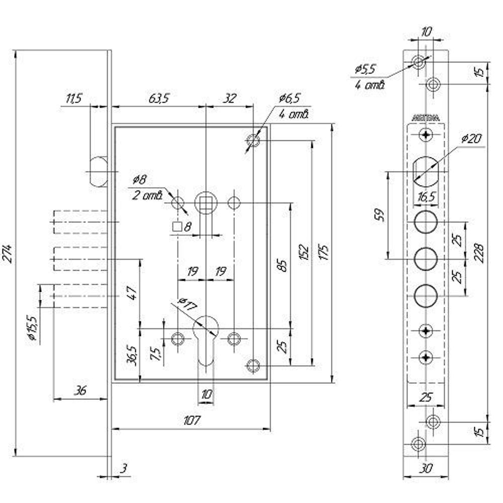Замок врезной МЕТТЭМ ЗВ4 713.0.0