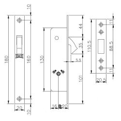 Замок врезной KALE KILIT 201 F (20мм) никель 3кл. /8061/
