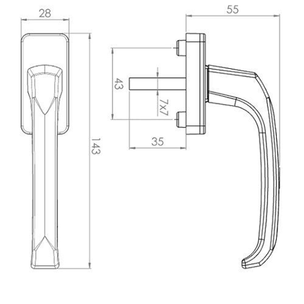 Оконная ручка Clio алюм. штифт 35 мм, 2 винта белая