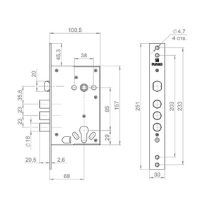 Корпус врезного замка FUARO V32.21/C-60.85.3R16 полуавтоматический /63175/