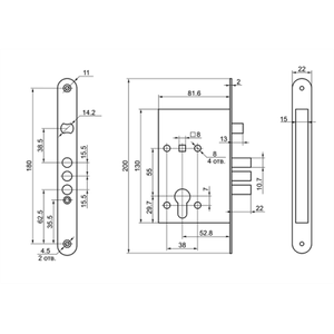 Замок врезной ПРОСАМ 78919-ЗВ4-31/55 3риг,без ц/м, без отв.планки (78930)