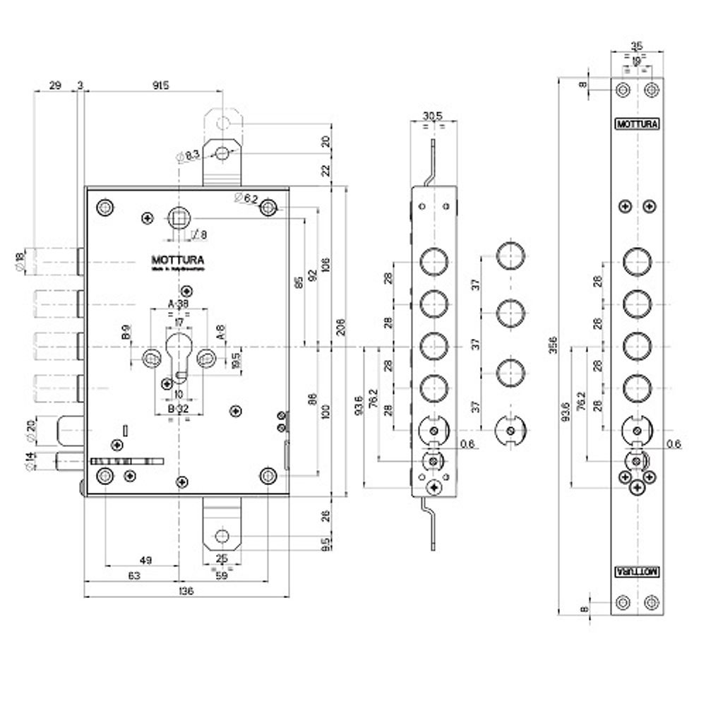 Замок врезной цилиндровый электромеханический MOTTURA 85.97ENR8BN