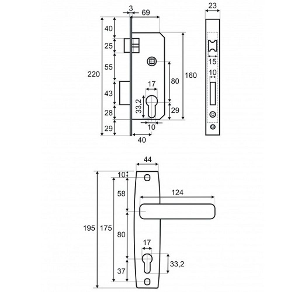 Замок врезной VETTORE 1323 CP хром