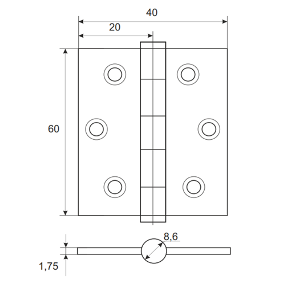 Петля дверная универсальная AVERS 60x40x1,75 NIS никель (1 шт)