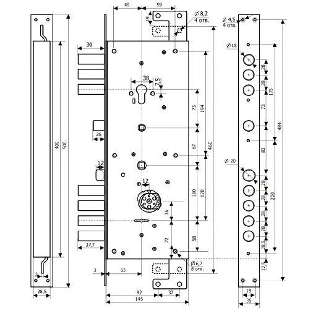 Замок врезной ГАРДИАН ЗВ 25.14 Т правый
