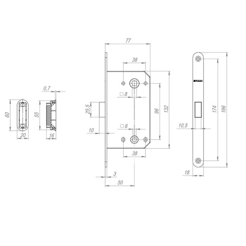 Защелка врезная магнитная FUARO M96WC-50/BL INOX CP хром /60275/