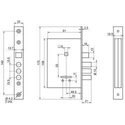 Замок врезной ПРОСАМ 77316 ЗВ9-6/13 (КЛП5-85).ШЗ.У2