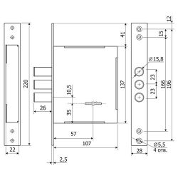 Замок врезной ГАРДИАН ЗВ 60.01 Inter (4 кл. ЗК.303Н-01) длинный ключ /36581/
