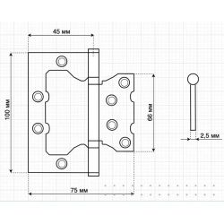 Петля универсальная без врезки PALLINI PFH 100x75x2,5 2BB SN матовый никель (1шт.)