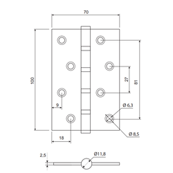 Петля врезная Code Deco 100x70x2,5-B4-CRM хром матовый