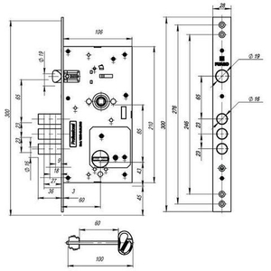 Замок врезной сувальдный с защелкой FUARO V25/S-60.85.3R16 /36245/