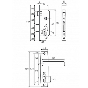 Замок врезной VETTORE 1323 CP хром