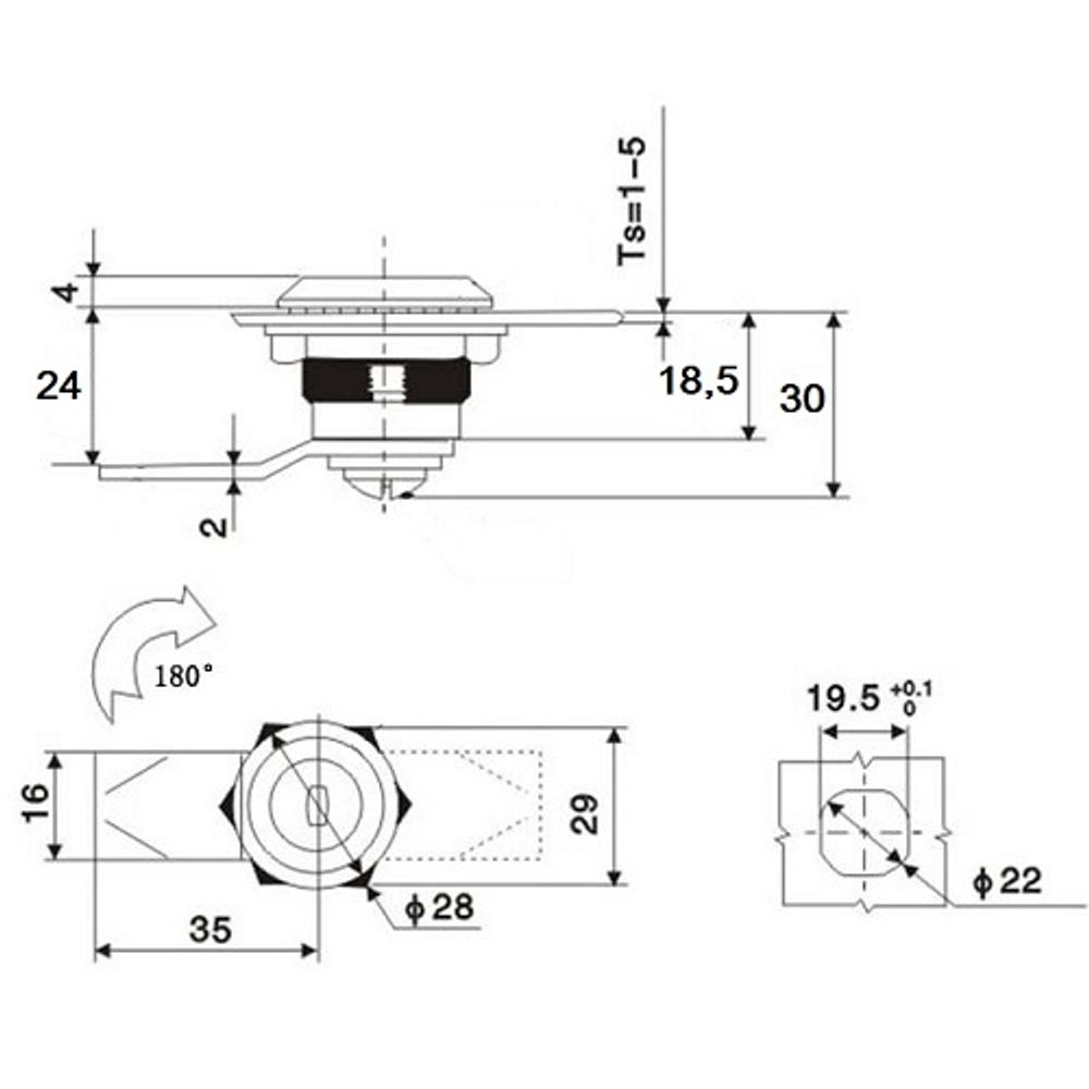 Замок мебельный 8055-18 180° с перфорированным ключом