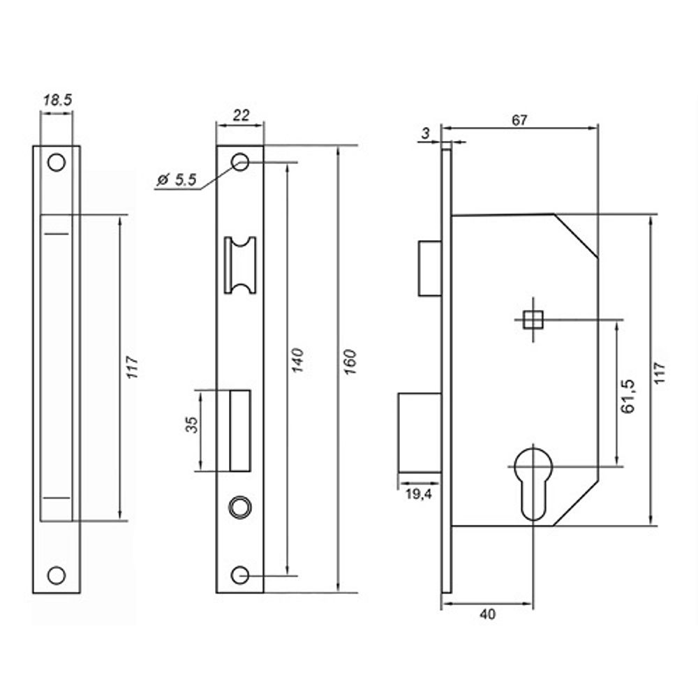 Замок врезной с ручками PALLADIUM ЗВ-AL 1618 AB бронза