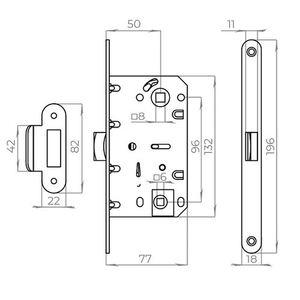 Защелка врезная AJAX PLASTLP96WC-50 SSC сатин.хром /57611/