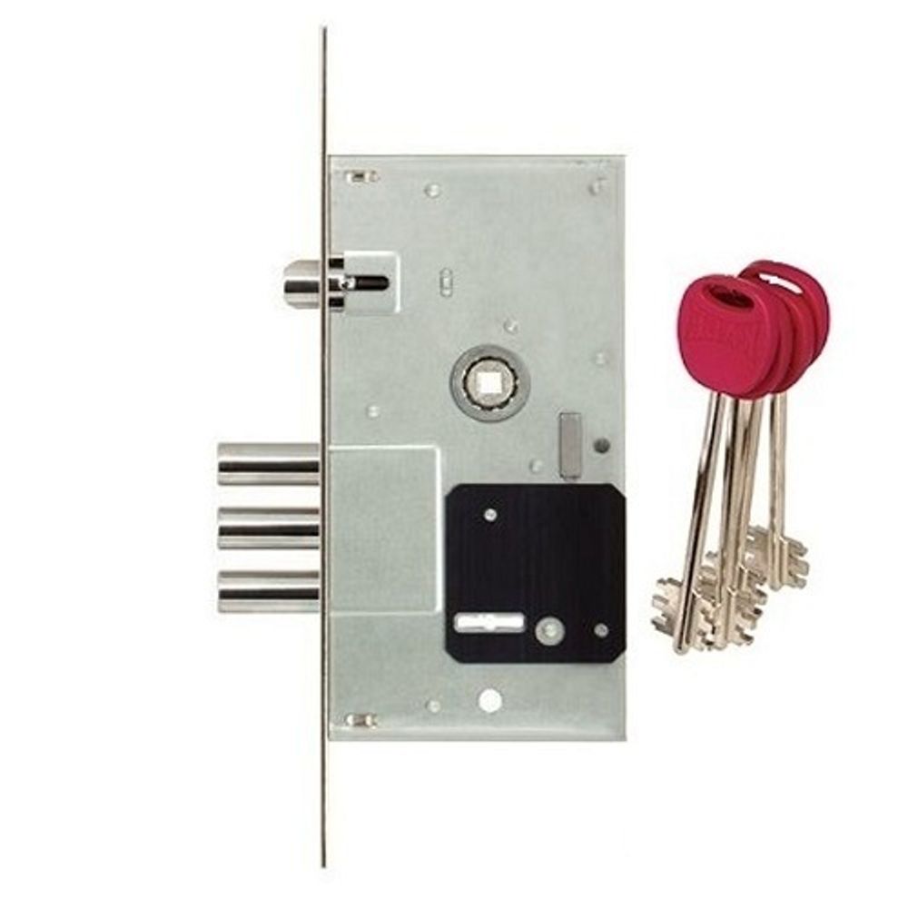 Замок врезной сувальдный KALE KILIT 252/RL с красными ключами