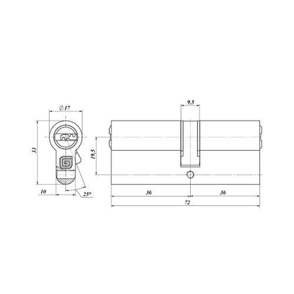 Цилиндровый механизм ГАРДИАН GB 72 мм (36/36) Ni никель 5 кл/40789/
