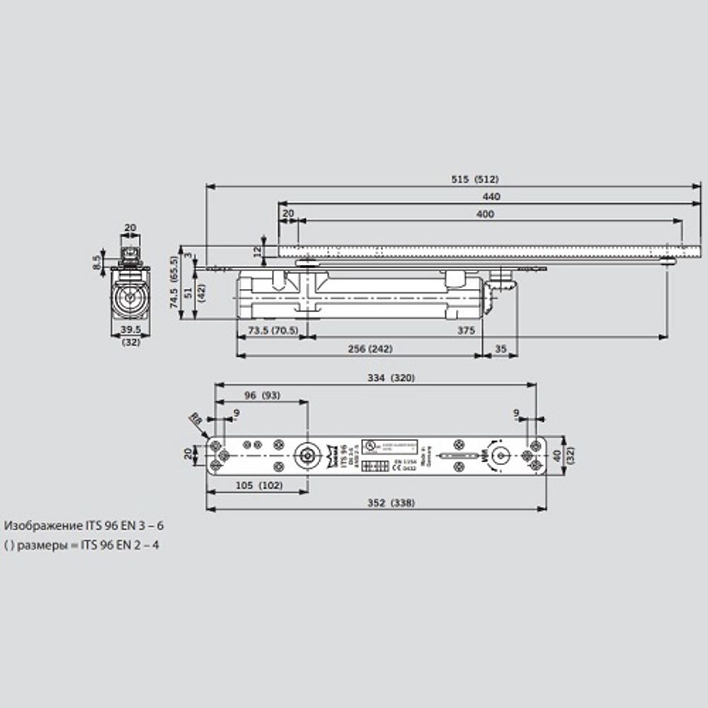 Доводчик врезной DORMA ITS96 EN2-4, стд.шпинд., 32мм