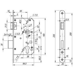 Корпус врезного замка с защелкой для противопожарных дверей fuaro fl 0434 28747