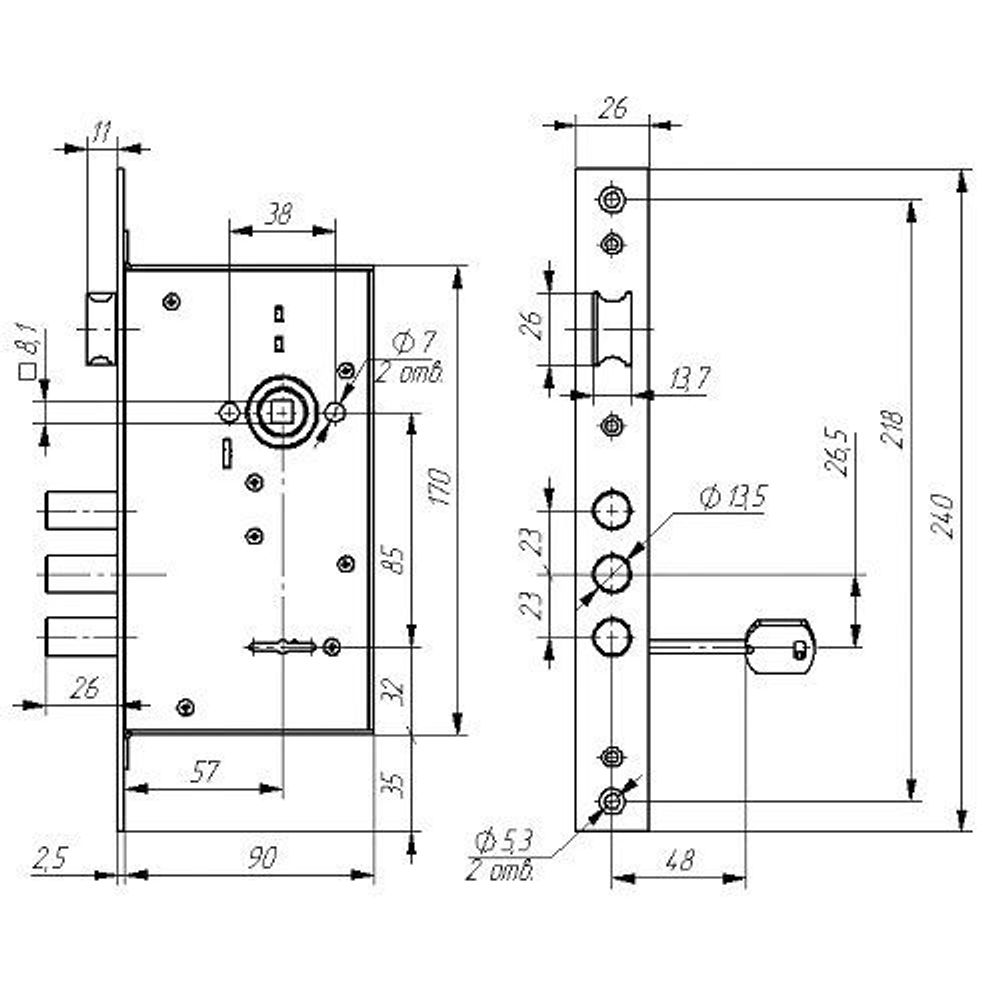 Замок врезной сувальдный ЗЕНИТ ЗВ9-6 /40267/