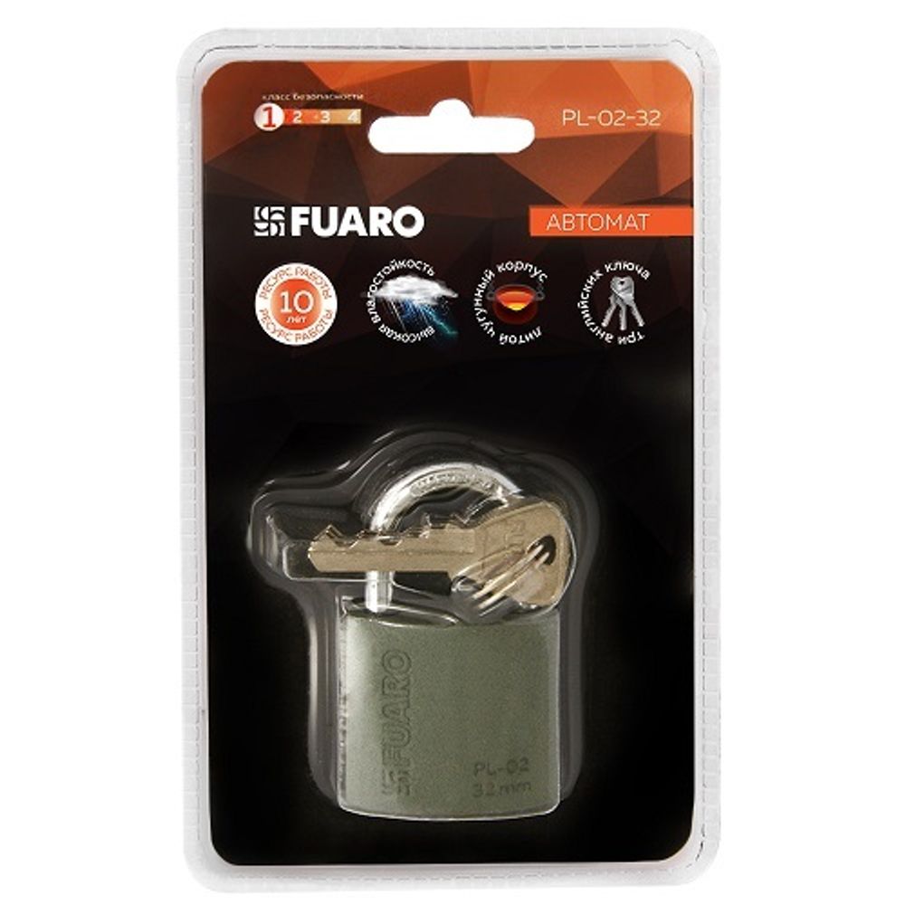 Замок навесной FUARO PL-02-32 англ. 3 кл. БЛИСТЕР /42289/