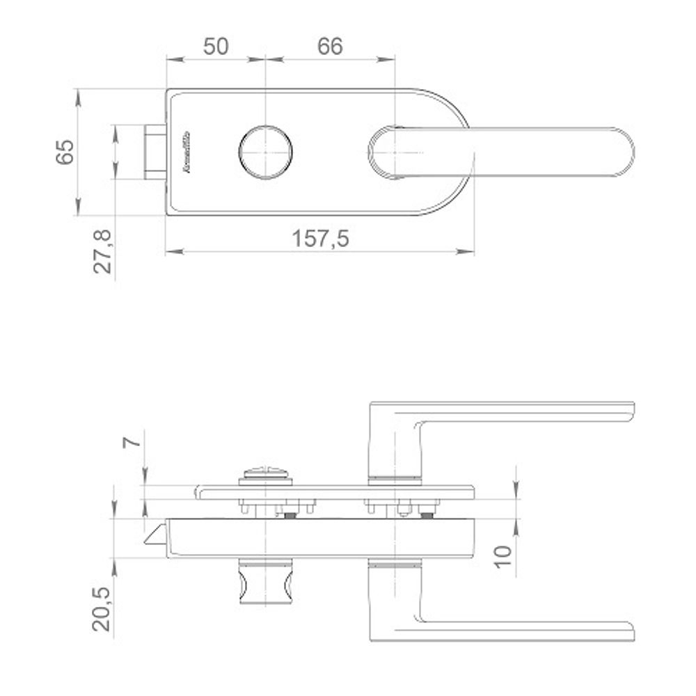 Замок с нажимной ручкой для стеклянной двери ARMADILLO SPACE.GL.LWC BL (черный) /57929/