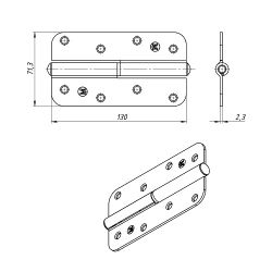 Петля накладная КУНГУР ПН1-130 б/п правая (40) (1 шт)