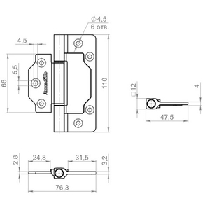 Петля универсальная без врезки ARMADILLO IN4300.US MWSC итальянский тисненный /61849/ (1шт)