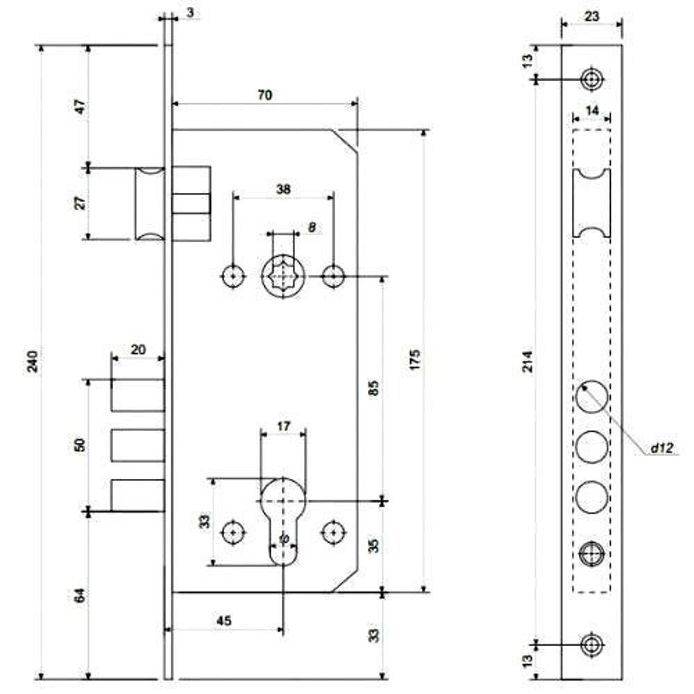 Замок врезной APECS 2800 G золото