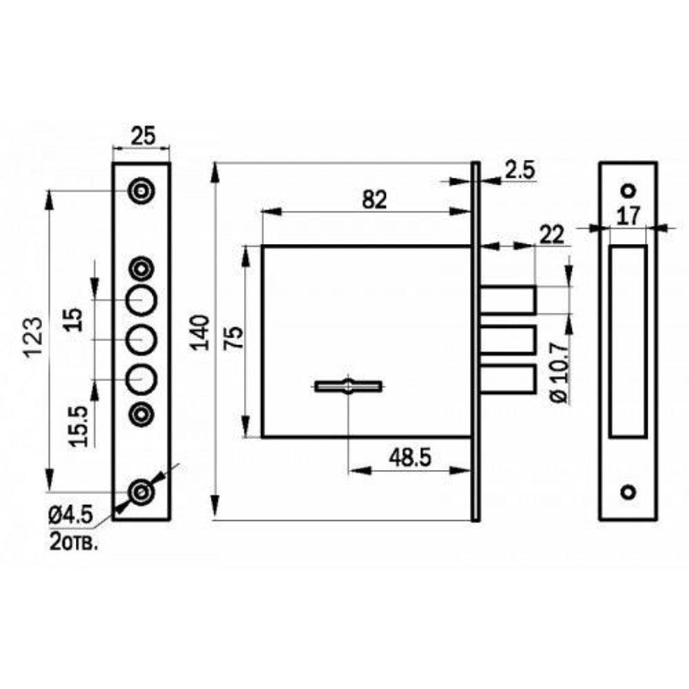 Замок врезной ПРОСАМ 73100 ЗВ8-6/13 (3риг) б/планки /5655/