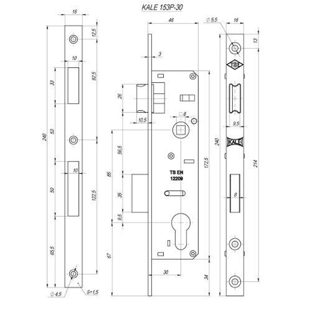 Корпус замка KALE KILIT 153/P (30мм) w/b никель /3873/