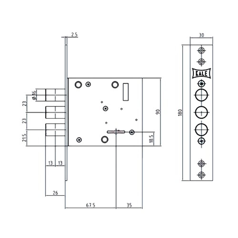 Замок врезной сувальдный KALE KILIT 447/L (ключ 75мм) 5кл. /44661/