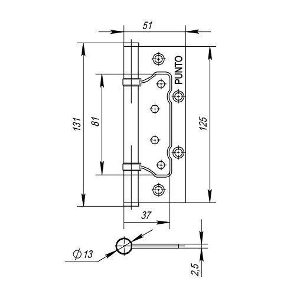 Петля универсальная без врезки PUNTO 200-2B 125x2,5 CP хром /35507/ (1 шт)
