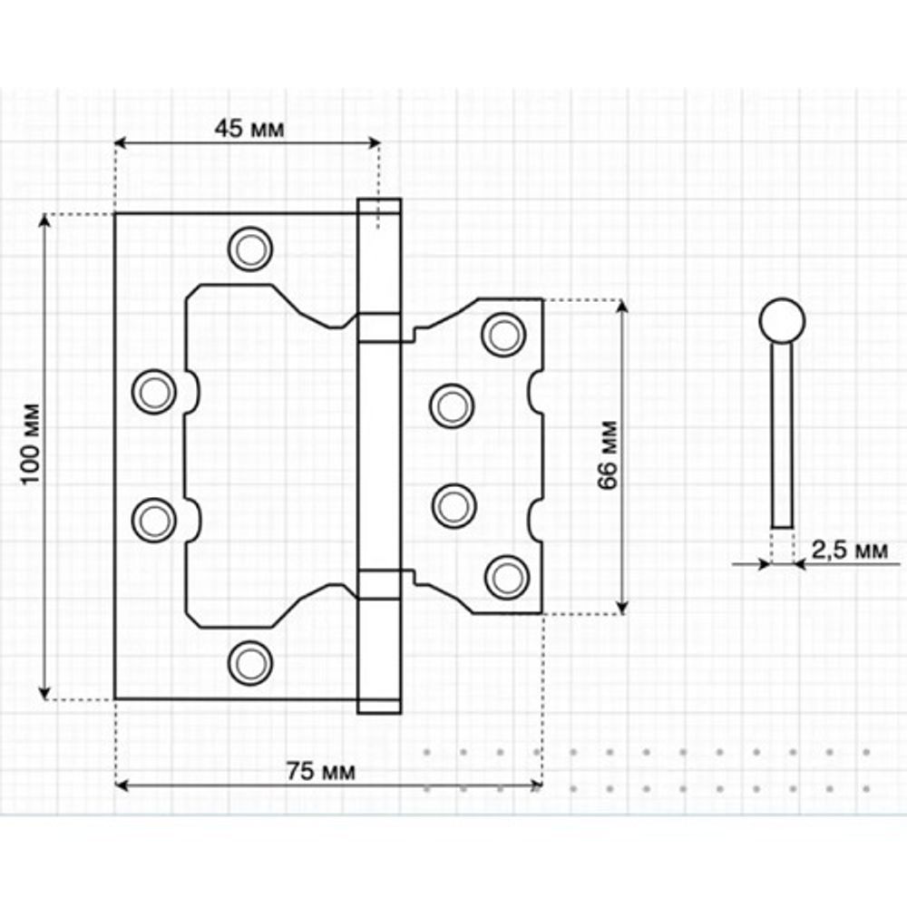 Петля универсальная без врезки PALLINI PFH 100x75x2,5 2BB SBN матовый черный никель (1шт.)