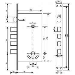 Эскиз с размерами дверного замка APECS T-05