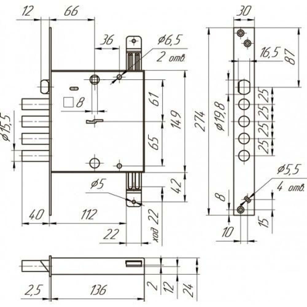 Замок врезной МЕТТЭМ ЗВ9 143.1.0 универ./(ЗВСП-2Т-ЗЩ) /15292/