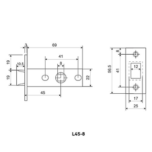 Защелка врезная АЛЛЮР АРТ L45-8 AB ст.бронза
