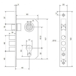 Замок врезной APECS 1027/60 AB бронза