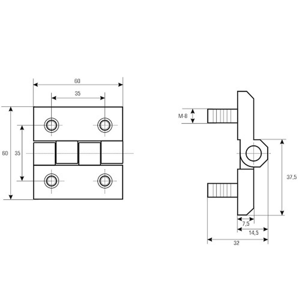 Петля 082 C 60x60 M8 черная