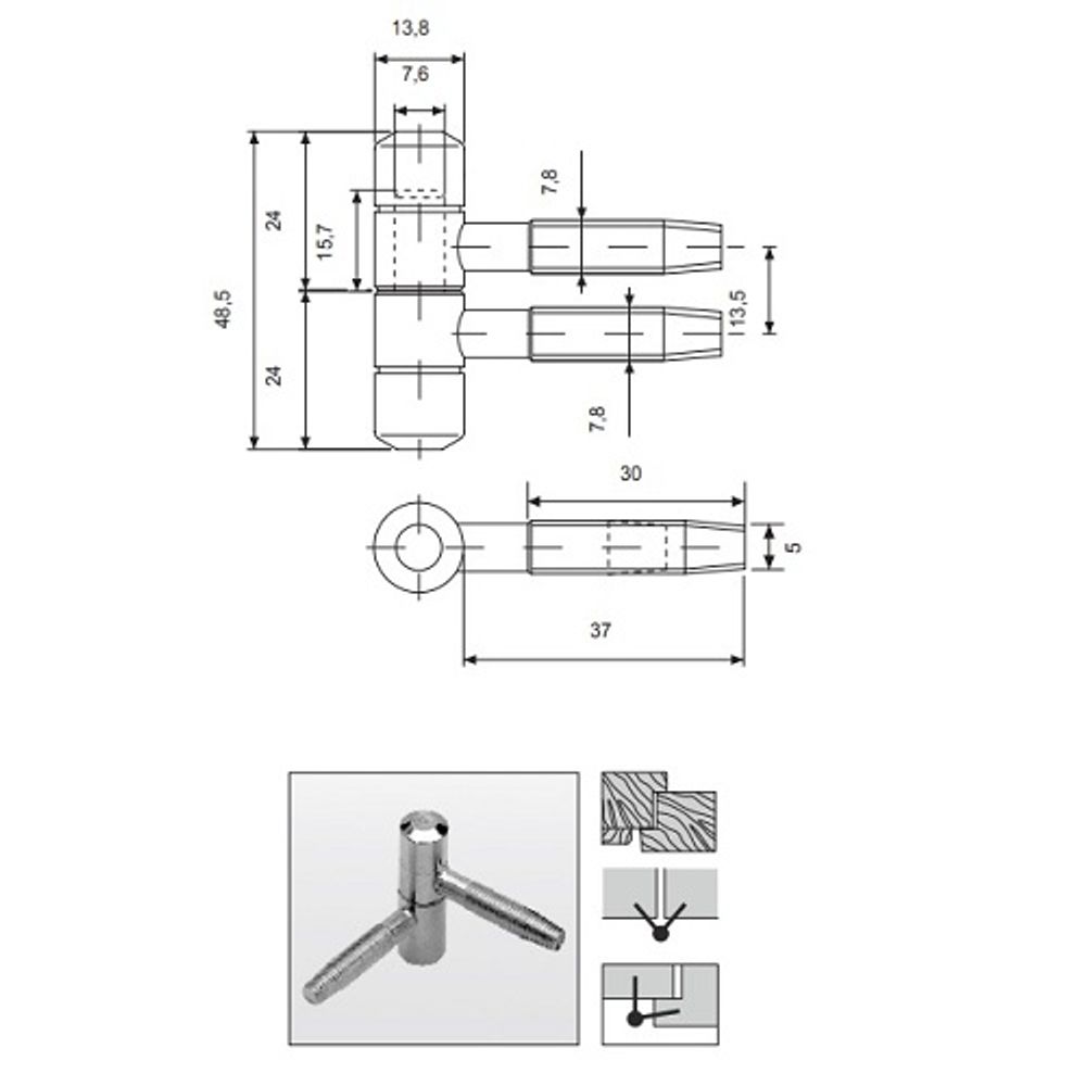 Петля ввертная APECS 19-14 CR хром (1 шт)