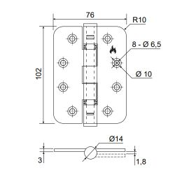 Петля дверная APECS 102*76-B2-INOX (R10) BLM черный (1шт)