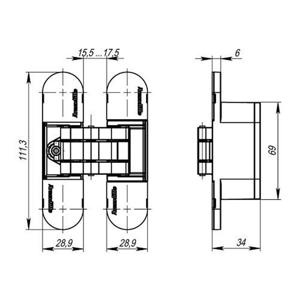 Петля скрытой установки ARMADILLO U3D6000 CP хром /36339/ (1 шт)