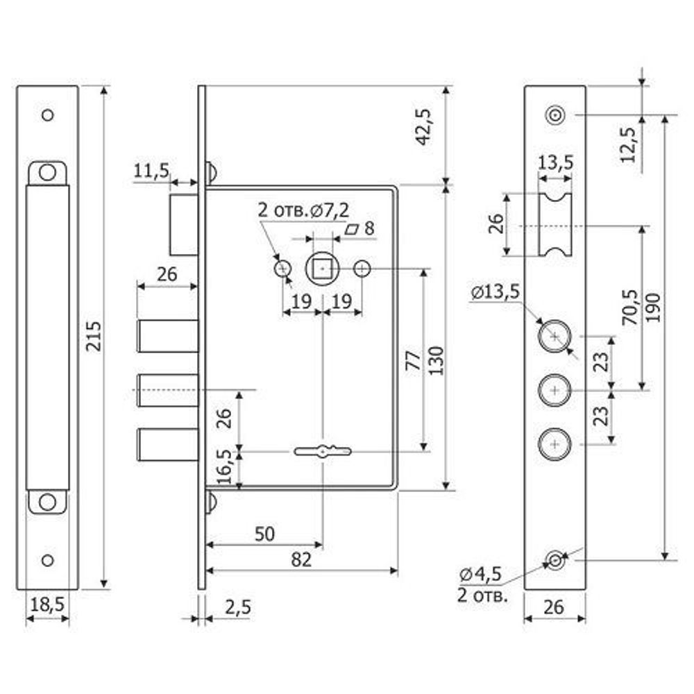 Замок врезной сувальдный 1011 Mangyst
