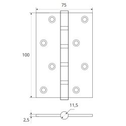 Петля дверная универсальная APECS DH-1120-100*75*2,5-B4-Steel-G (R10) золото