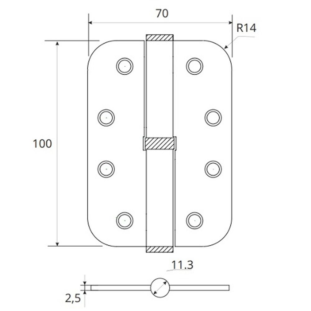 Петля дверная AVERS 100*70*2,5-B-R (R14) BLM черный правая (1шт)