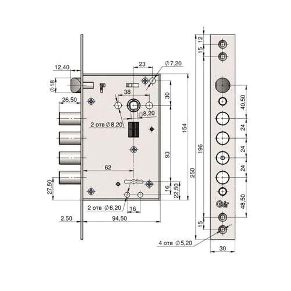 Замок врезной КРИТ-М ЗВ-А22-Хп 4кл. хром