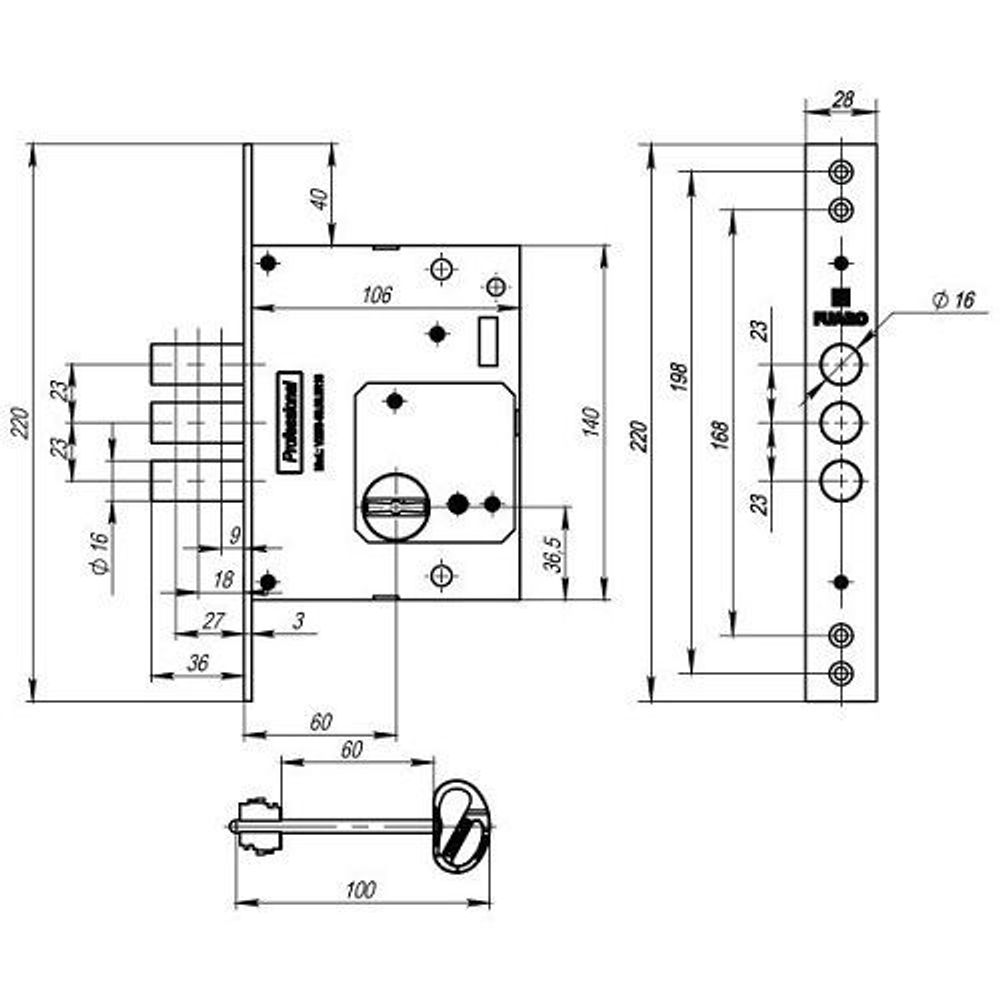 Замок врезной сувальдный FUARO V25/S-60.00.3R16 /36243/