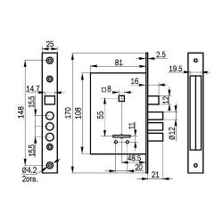 Замок врезной ПРОСАМ 74009 ЗВ9-8/15 3риг, медь (5кл.)