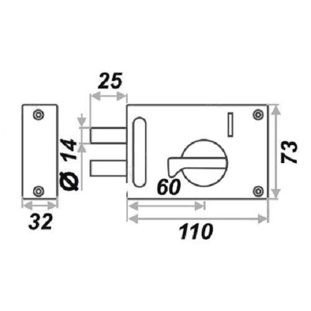 Замок накладной КАЛУГА ЗН1-М1 эскиз с размерами